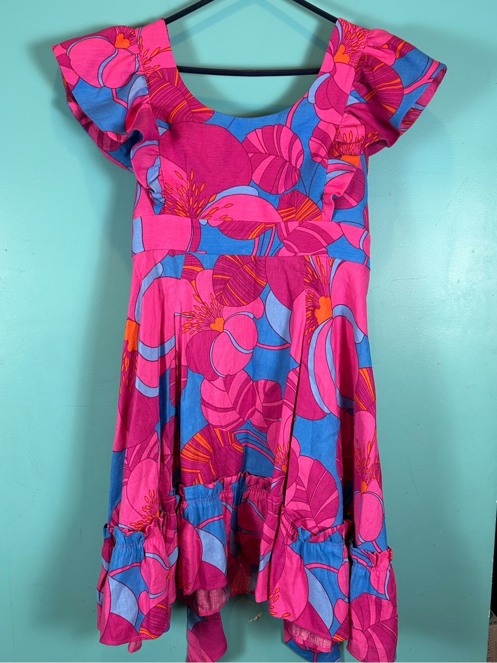 Pink & Blue Floral Ruffled Dress